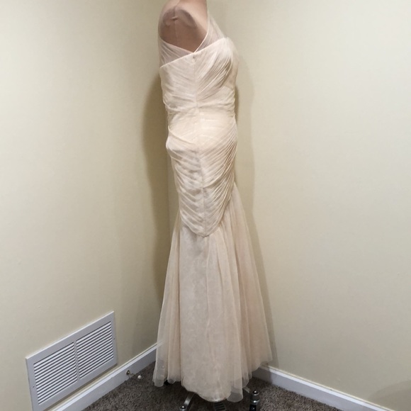 Monique Lhullier Wedding Dress Size 0P 0 Petite Cream Pleated Lace One Shoulder - Picture 5 of 13